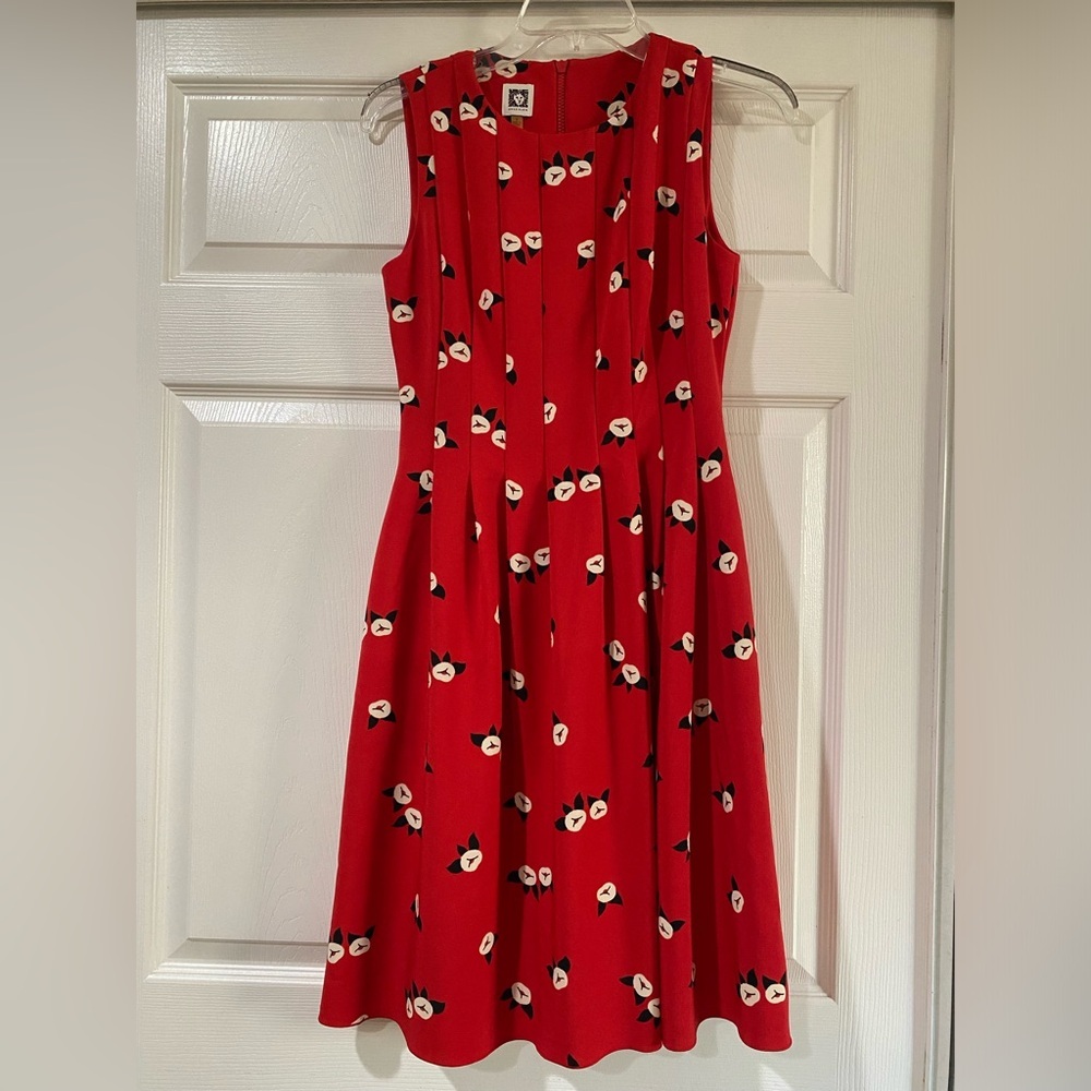 Anne Klein Red White Vertical Floral Sleeveless‎ Dress Size 2
